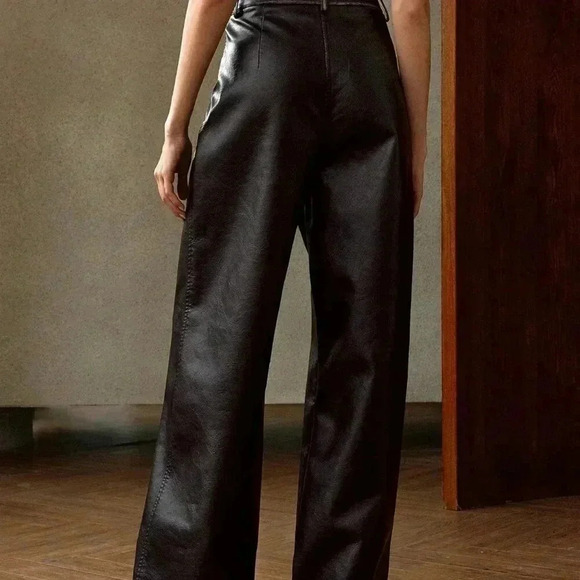 Black Elegant Women's Vintage Washed-Look Long Pants - Picture 5 of 7